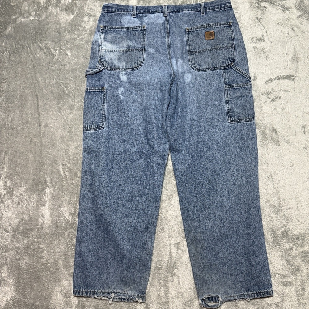 Vintage Carhartt B13 DPS Distressed Denim Carpenter Jeans 36x30 Bleached Y2K